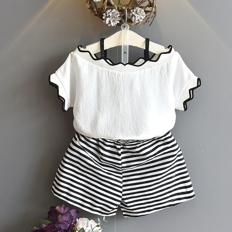 

Girls Clothing Sets 2019 Children Clothing Short Sleeve T-shirt Striped Short Pants 2Pcs for Kids Clothing Sets Baby Girl suit