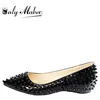 Onlymaker-bailarinas con tachuelas para mujer, zapatos elegantes con remaches puntiagudos, sin cordones, color negro ► Foto 2/6
