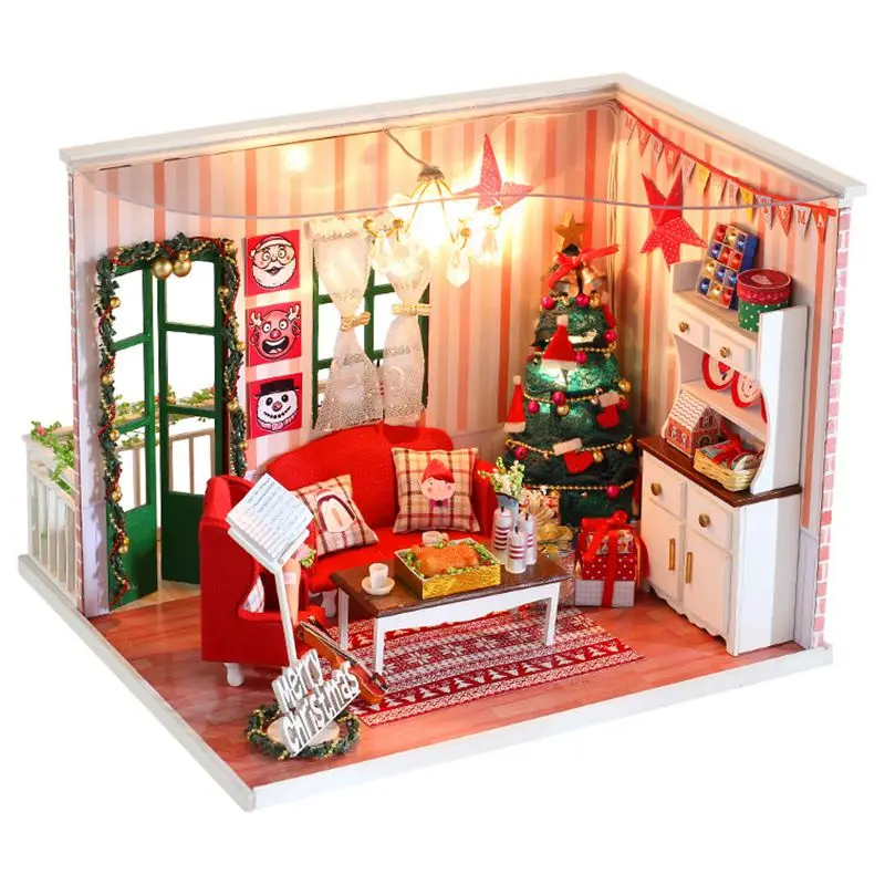 

IIECREATE DIY Doll House Christmas Gifts Hand Assembled 3D Wooden Models Doll Houses Assemble Kits Toys To Children