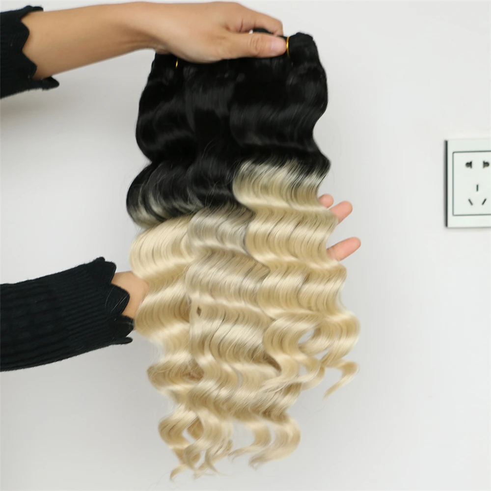 Черные и серые синтетические волосы для наращивания с эффектом омбре, 100 г, одна штука, глубокая волна, пряди, 3 шт./лот, волнистые волосы для женщин