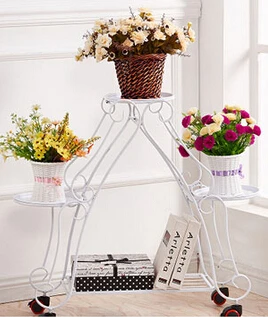 Ou shi, wrought iron multi-layer mobile push-pull florist. Pulley floor cosmetic. Flower pot.