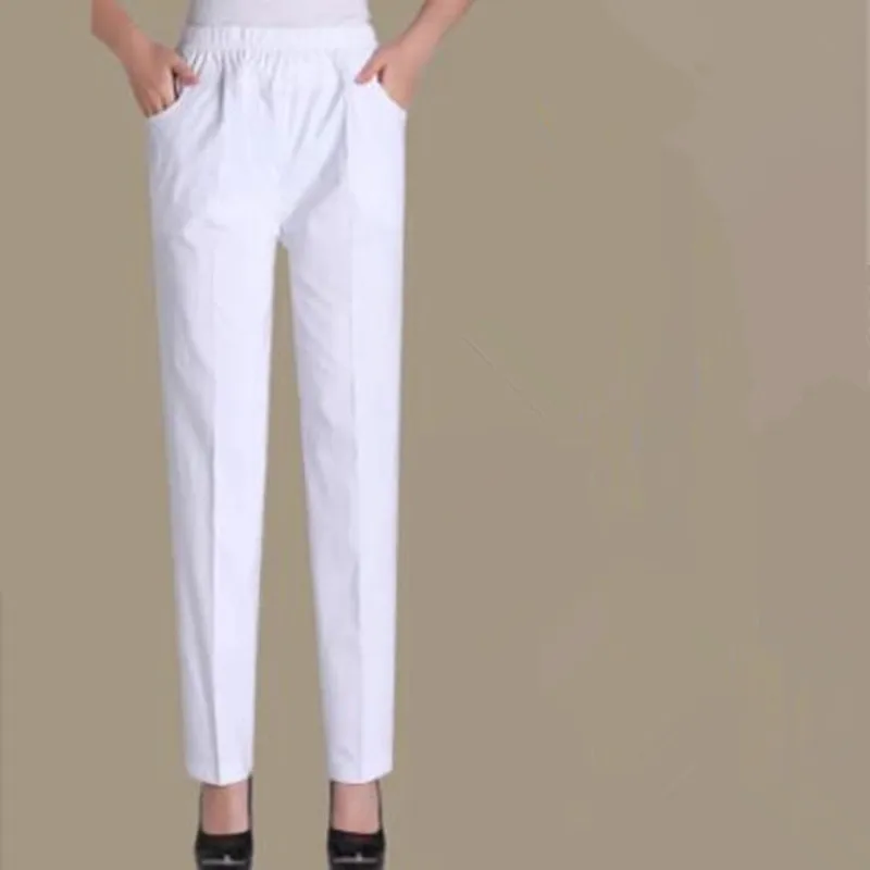 

Quinquagenarian Pants Women Elastic Waist Plus Size Straight Trousers Pant Mother Casual Solid Color Slim Pants M-5XL