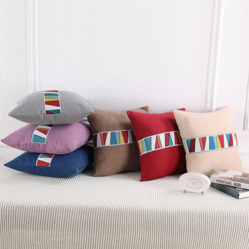 

Patchwork Stripe Chenille Cushion Cover45*45cm Pillow Case Velvet Pillowcase Home New Year Decorative Car Sofa Throw Pillows