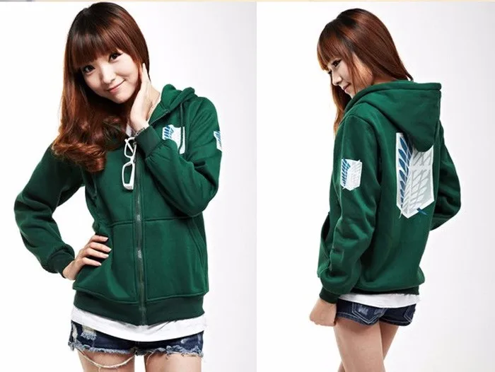 2 Colors Anime Attack on Titan Unisex Cosplay Costume Green/Black Hoodie Scouting Legion Hooded Jacket -