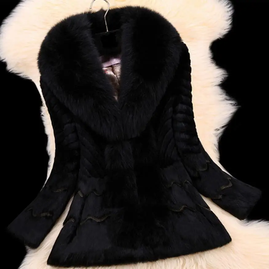 Лидер продаж, высокое качество, осенне-зимнее пушистое пальто с воротником из натурального меха лисы, пальто куртка Женский размер плюс, зимняя верхняя одежда из натурального меха