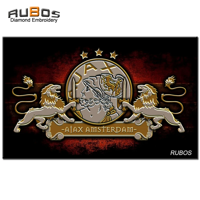 RUBOS AJAX Soccer DIY 5D Diamond Painting Netherland Team Badge Complete Square Or Round Diamond Embroidery Christmas Hobby Kids (19)
