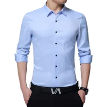 Бренд осень свадебное шелковое платье рубашки высокого качества мужские с длинным рукавом Повседневные рубашки мужские тонкие подходят деловые однотонные рубашки