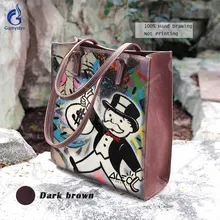 Новые дизайнерские сумки дамы Сумки Для женщин известных брендов подлинные полный зерна коровьей Sac ручная роспись Алек Монополия сумки