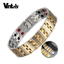 Vinterly энергетический магнитный браслет для мужчин из нержавеющей стали Мужской Браслет цепочка для рук широкий энергетический германиевый браслеты с голограммой для мужчин