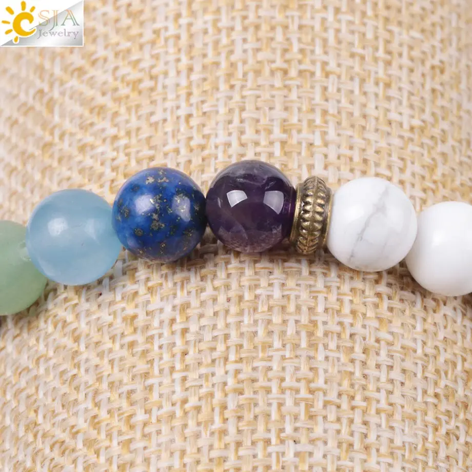 Csja Rainbow 7 Чакра белый браслет из волита для Femme Reiki Healing Mala бусины в тибетском стиле медитация балансировка Этнические браслеты E957
