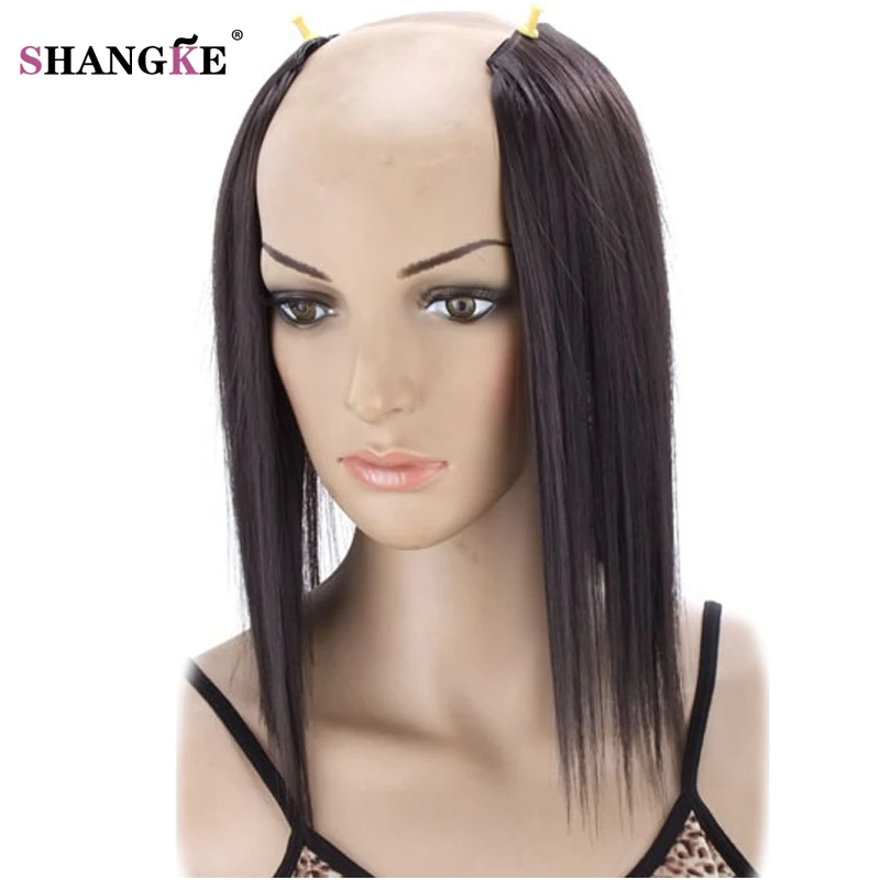 SHANGKE 2 Pieces 3 Clips In Hair Extensions Medium Straight Hairpieces Natural Fake Hair Pieces Heat Resistant Synthetic Hair SHANGKE 2 Pieces 3 Clips In Hair Extensions Medium Straight Hairpieces Natural Fake Hair Pieces Heat Resistant Synthetic Hair