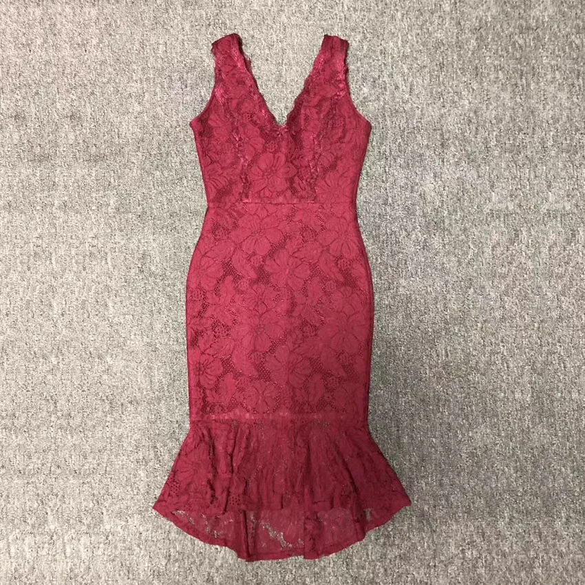 Bevenccel для женщин Сексуальная Bodycon обвязанное платье без рукавов V средства ухода за кожей Шеи Вечерние вечернее платье кружевное элегантное платье пэчворк летнее Vestidos - Цвет: Бургундия