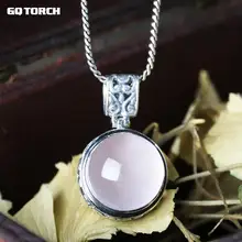 GQTORCH Gran Piedra Preciosa Natural de Cuarzo Rosa Colgantes De Las Mujeres Hermosas de Plata de Ley 925 Joyas de Cristal de La Vendimia Colar Feminino