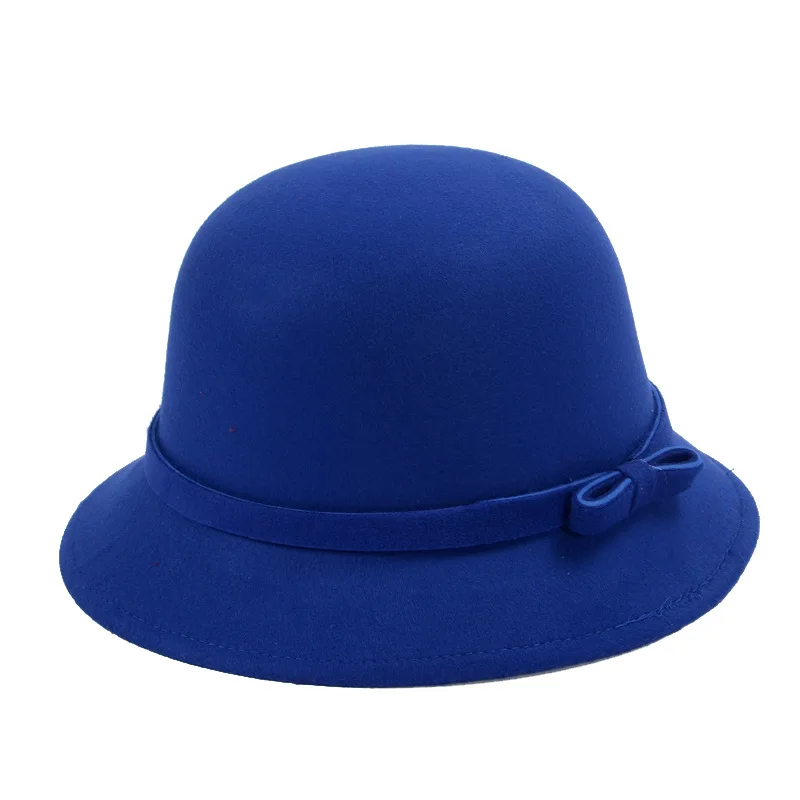 Весенняя модная винтажная Женская шерстяная шляпа Fedora Bucket Dome Bell с бантом фетровые шапки женские шапки шляпа 7 цветов