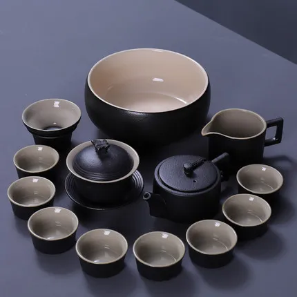 Черный керамический кунг-фу чайный сервиз чайный горшок GaiWan керамический японский домашний офис чайный сервиз черный дзен ветер крышка миска чайник чайная чашка - Цвет: 12