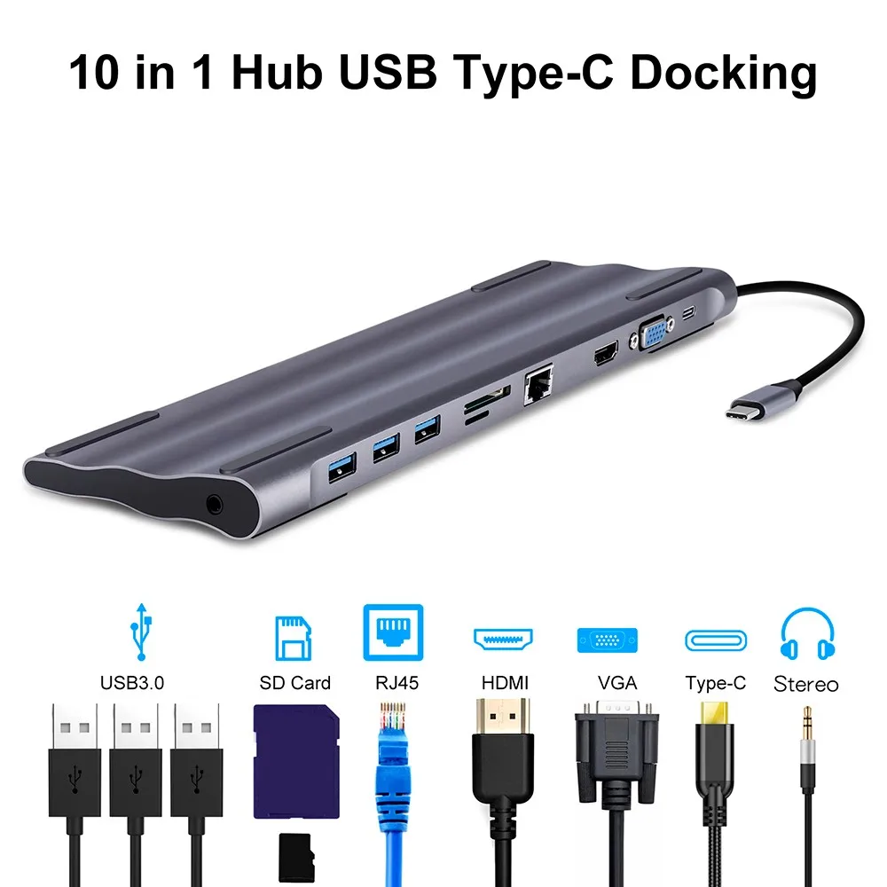 11 в 1 usb-хаб с кардридером 3 порта USB 3,0 концентратор разветвитель Micro USB порт питания Для IMac аксессуары для ноутбуков usb-хаб адаптер - Цвет: Серый