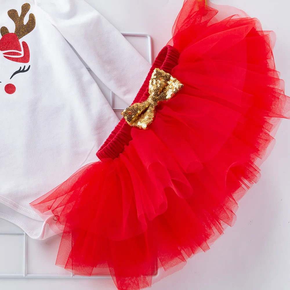 Рождественская юбка для девочек юбка с длинными рукавами и изображением лося для маленьких девочек костюм для маленьких девочек Красивая красная праздничная одежда принцессы Новинка года; детская юбка-пачка