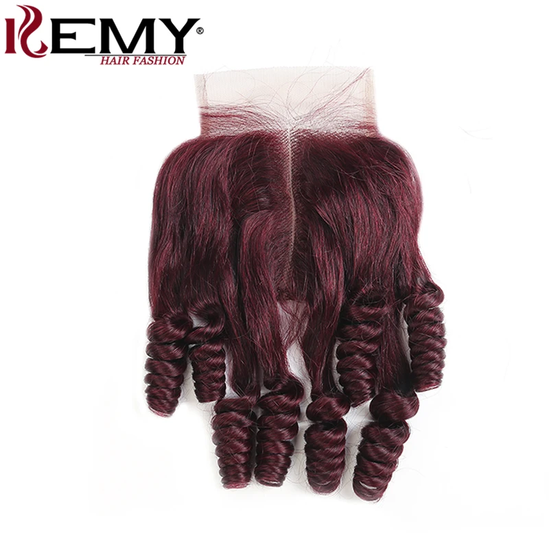 

Funmi Curly 4*4 Lace Closure 8 -20 Inch Free/Middle/Three Part Lace Closure KEMY HAIR 99J# Red Color Swiss Lace Closure