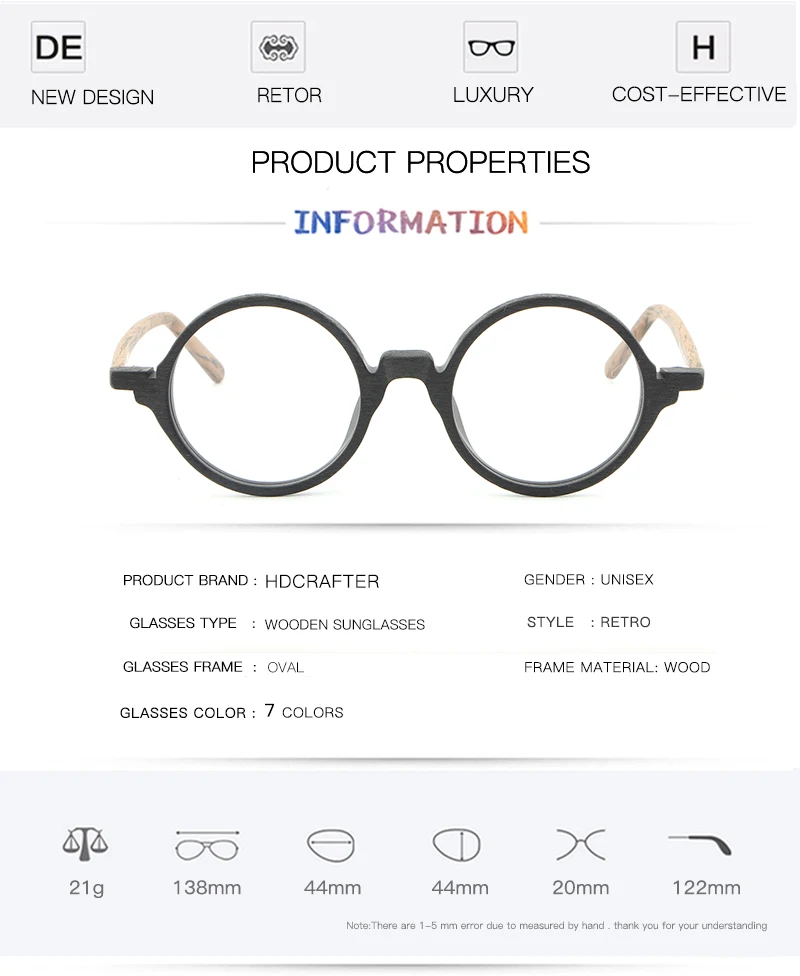 HDCRAFTER ретро круглые деревянные оправы для очков для мужчин и женщин, оправа для очков, оптические очки, прозрачные линзы, компьютерные очки