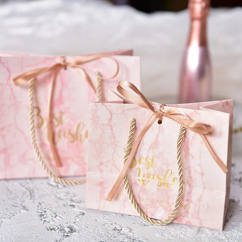 Новое поступление свадебный подарок мешок Мрамор узор упаковка коробка с лентой Подарочный мешок бумага подарочная сумка для конфеты, печенье посуда - Цвет: Розовый