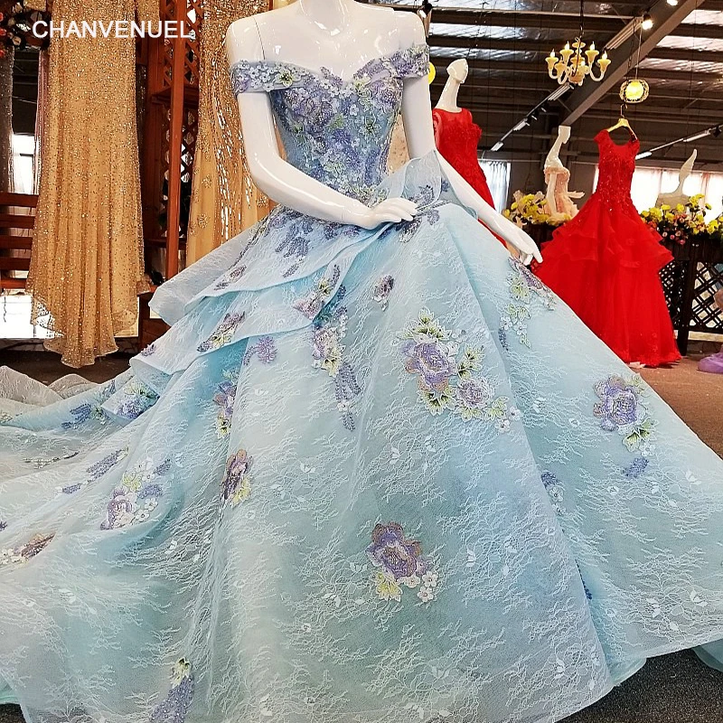 LS00344 Blue evening dress long sweetheart ball gown corset back off the shoulder abendkleider prom dresses real photos