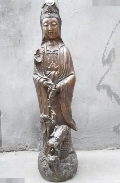 

S01427 25" China bronze gild carved dragon Kwan-yin Bodhisattva sculpture statue B0403