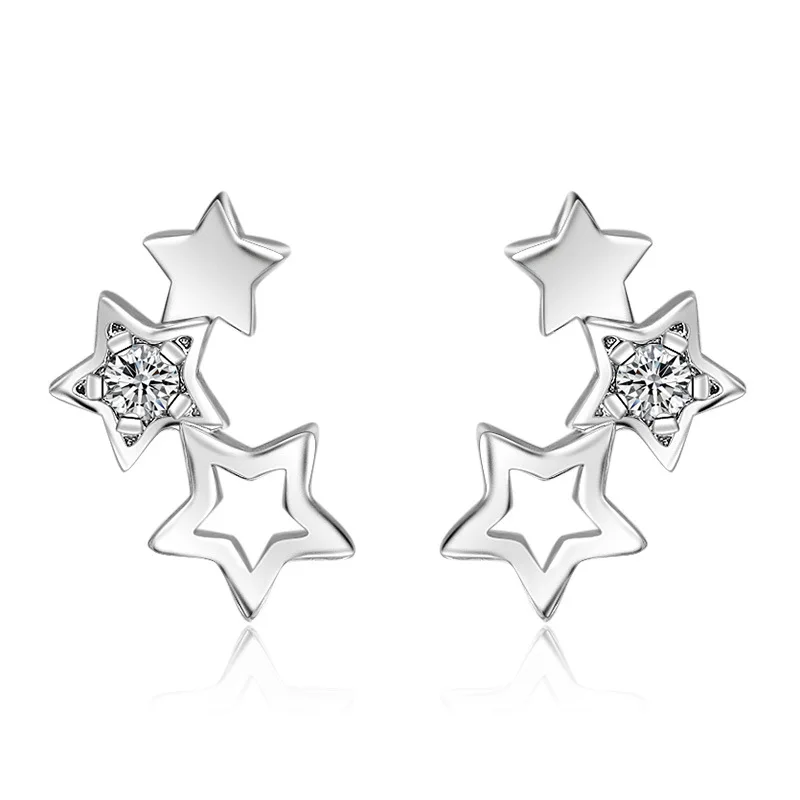

100% 925 sterling silver wholesale little star crystal ladies`stud earrings jewelry Anti allergy female women birthday gift