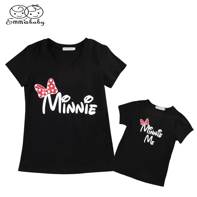 

Newest Family Matching Clothes Mother Daughter cartoon mouse summer T Shirt Women Kids Girls cotton Tops Tee