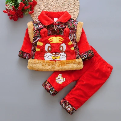 Счастливый остров Длинные рукава хлопок китайский год традиционные Костюмы комплект для маленьких Для мальчиков и девочек утолщенные Весна фестиваль костюмы - Цвет: E Red