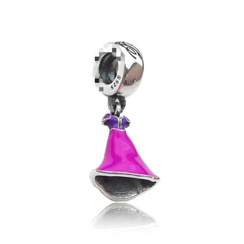 

925 Sterling Silver Jewelry Europe & America New DIY Beads Enamel Purple Skirt Pendant Fits Pandora Charm Bracelets & Necklaces