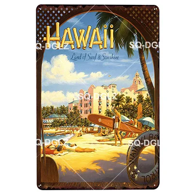 [SQ-DGLZ] Summer Hawaii Metal Tin Sign Aruba Plaque Paint Australia Wall Decor Beach Painting Plaques