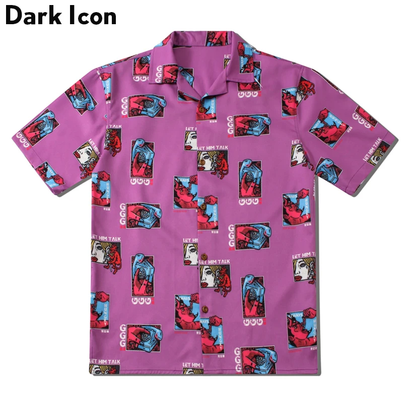 

Dark Icon Turn-down Collar Retro Shirt Men Summer Short Sleeve Street Shirts Hawaii Shirts