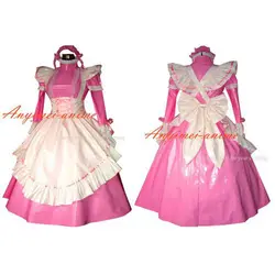 Сексуальное платье горничной из ПВХ с замком, розовая форма, костюм для косплея, изготовленный на заказ [G317]