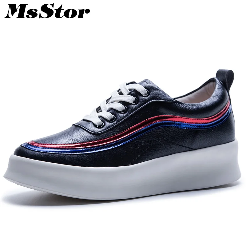 

MsStor Round Toe Platform Women Flats Casual Fashion Ladies Flat Shoes 2018 Cross tied Mixed Colors Women Flat Sneakers Shoes