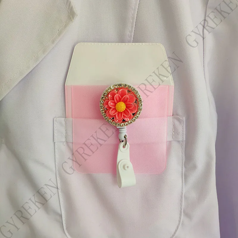 Цветок из смолы с бриллиантом для ухода за ребенком выдвижной держатель значок медсестры держатель офисный значок катушка выдвижной для работы значок клип
