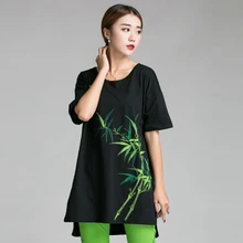 Китайская стильная короткая спереди длинная бамбуковая ручная краска одежда больших размеров летняя хлопковая длинная футболка Свободная Удобная футболка 5XL6XL