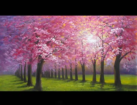 Large 24x48in Abstract Modern Canvas Wall Art Vintage Handmade Pink Large 24x48in Abstract Modern Canvas Wall Art Vintage Handmade Pink Cherry Blossom Tree Oil Painting On