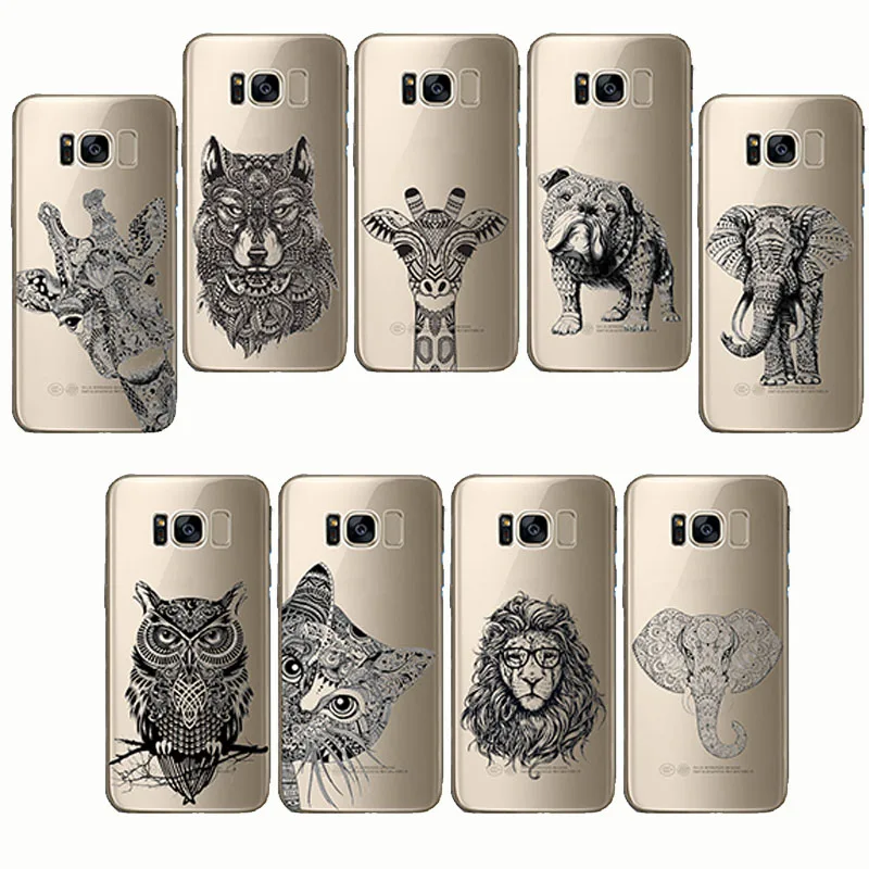 

Totem Animal Owl Giraffe Cat Elephant Pattern Design Soft Silicone Phone Case Cove for Samsung S8 S9 plus Note 4 5 8 S6 edge