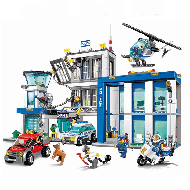 

Bela 10424 507pcs City Police Station Motorbike Helicopter model Building Block Toys Children Gifts Compatible Legoings