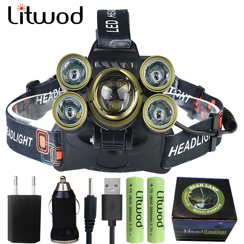 

z20 Headlamp 20000lm LED 3T6+4R5 Headlight Head Lamp lighting Light Torch Lantern Fishing+18650 battery+Car USB AC Charger