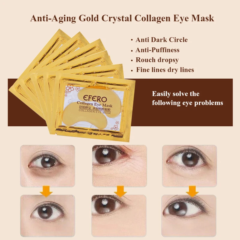 Efero Золотая маска для глаз увлажняющая маска для глаз лист маски золотой кристалл коллаген маска для глаз патчи для ухода за глазами Золотая маска 5 упаковок