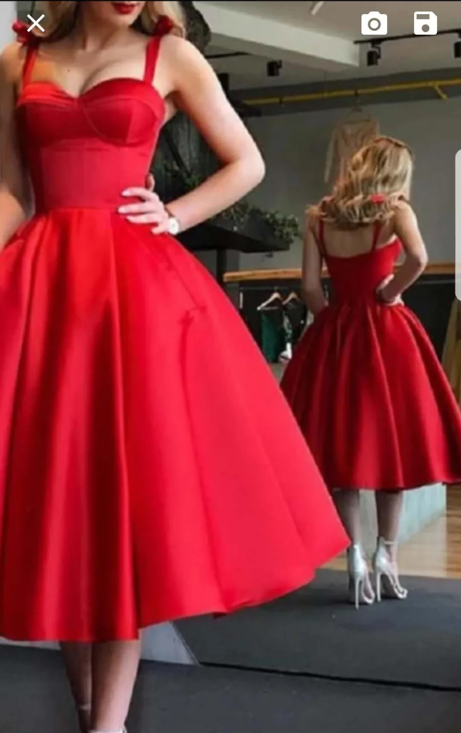 

New Arrival 2019 Sexy Red Cocktail Dresses Custom made A Line Spaghetti Straps Tea Length Formal Prom Cocktail Party Gown