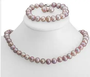 

free shipping luxury Noble jewelry a sets of 9-10mm south sea round lavender pearl necklace& bracelet &earring