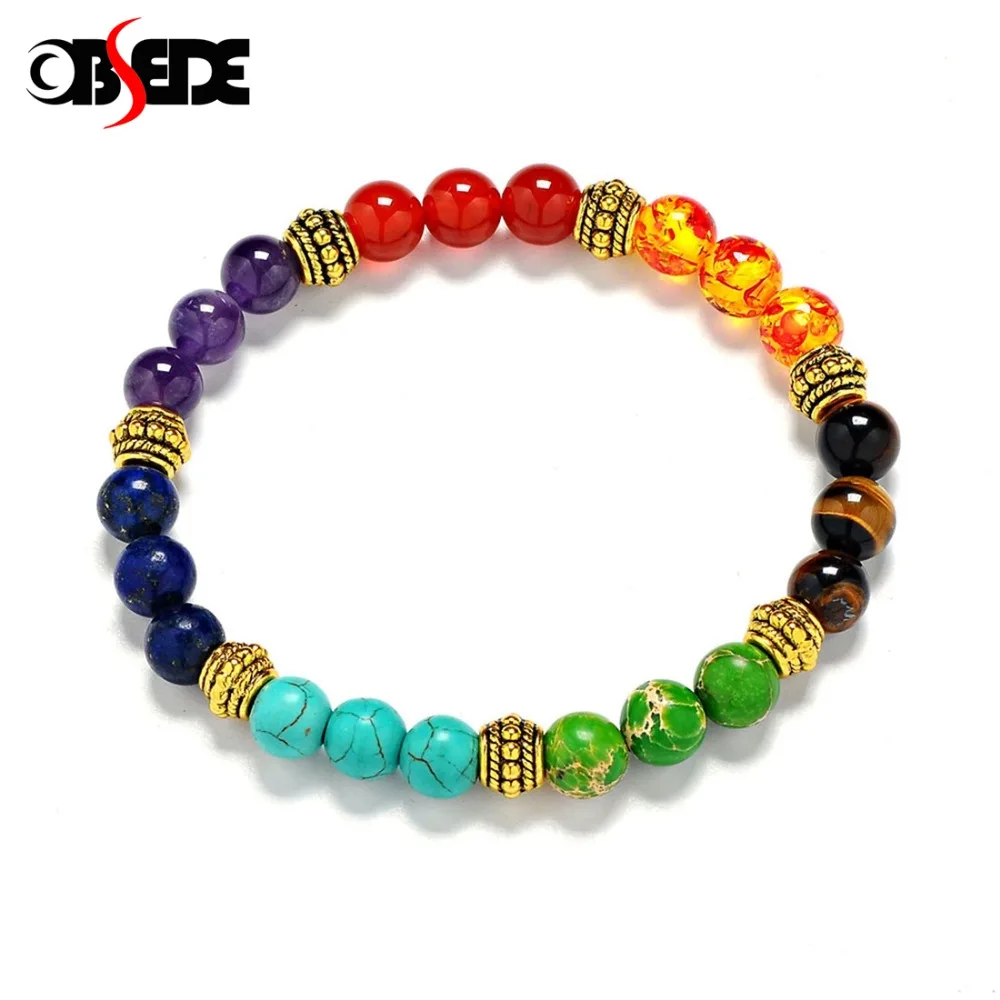 

OBSEDE 7 Chakra Bracelets Natural Stone Black Lava Beads Bracelet Women Men Balance Yoga Jewelry Rock DIY Buddha Prayer Gift