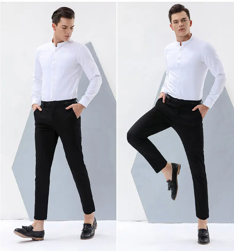 2017 autumn new Fashion pants men slim fit classic business mens pants trousers for male Zipper Fly Black Blue Size 28-35 9828-02