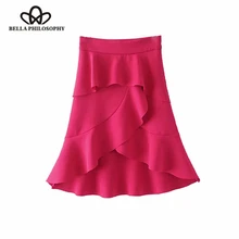 Женская многослойная юбка Bella Philosophy, красная асимметричная женская юбка с оборками, повседневная многослойная юбка асимметричного кроя цвета красной розы на лето