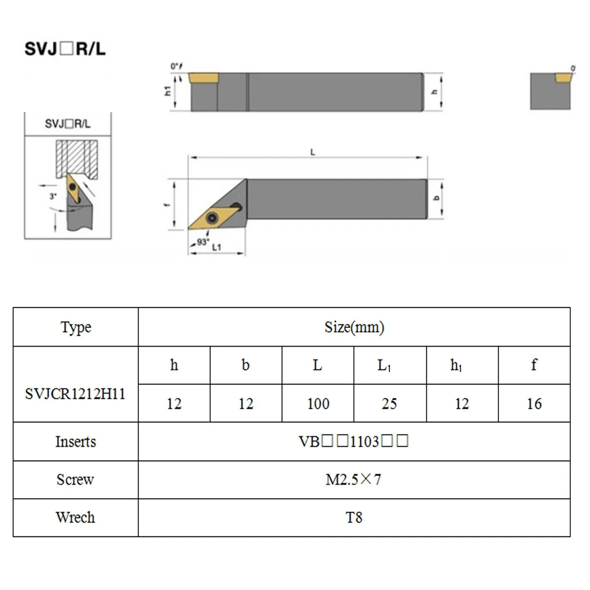 SVJCR1212H11 12x100 мм токарный держатель токарного инструмента+ ключ для VCMG1103 VBMT1103 для полуотделки/отделки