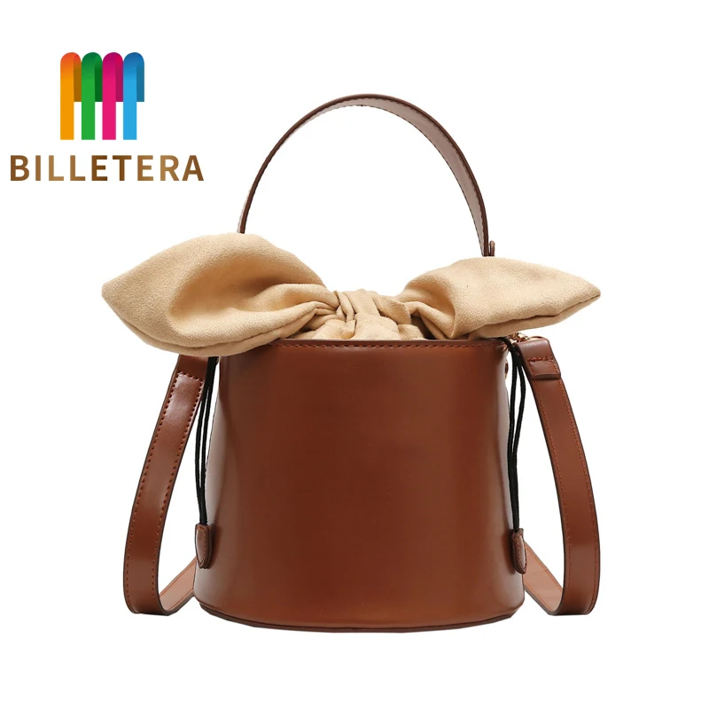 

BILLETERA New Vintage Women Bucket Bag Bow Shoulder Messenger Cross Body