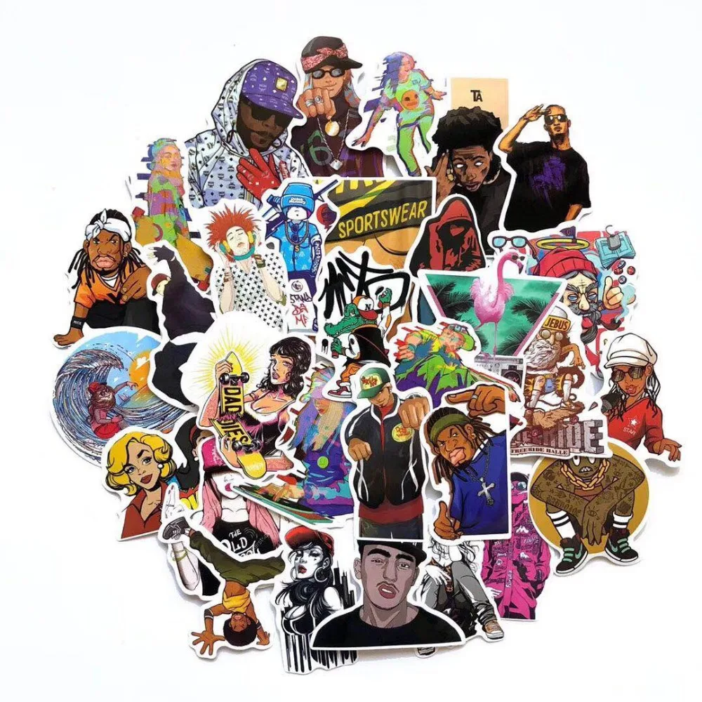 

50pcs/lot Hip hop rap street style refrigerator skateboard trolley case decals backpack Tables waterproof PVC sticker