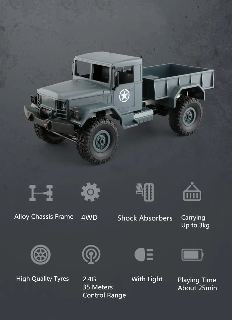 4WD военный Радиоуправляемый грузовик 2,4 г WPLB-14 внедорожный автомобиль дистанционного моделирования военный автомобиль скалолазание автомобиль игрушки для детей
